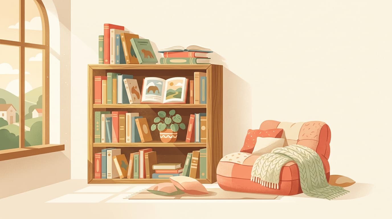 Boekenplank met kleurige kinderboeken